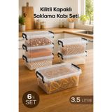Vienev 6'lı Kilitli Kapak Saklama Kabı Seti 3,5 LtŞeffaf Dikdörtgen Mikrodalga Uyumlu Saklama Kutusu