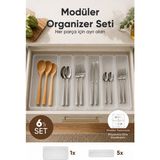 Vienev 6'lı Modüler Şeffaf Kaşıklık Seti Çekmece Içi Mutfak Çatal Kaşık Bıçak Düzenleyici Organizer (1E5F) - 30 x 49