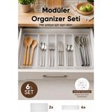 Vienev 6'lı Modüler Şeffaf Kaşıklık Seti Çekmece Içi Mutfak Çatal Kaşık Bıçak Düzenleyici Organizer (2E4F) - 30 x 49