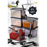 Vienev 6lı Multi Set Kaşıklı Baharatlık Büyük Boy Siyah Modern Mutfak Aksesuarı