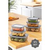 Vienev 6lı Poly Kapak Dikdörtgen Sığ Saklama Kabı Seti Antrasit 2X(400, 670, 1200 Ml)