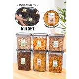 Vienev 6lı Renkli Etiketli Peggy Dikdörtgen Saklama Kabı Seti 3x(1500+1150 ml) Antrasit
