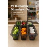 Vienev 6'lı Şeffaf Antrasit Buzdolabı Düzenleyici Dolap İçi Düzenleme Organizer Seti