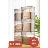 Vienev 6lı Set 5,5 Litre Strip Mega Boy Erzak Saklama Kabı Antrasit