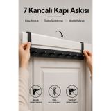 Vienev 7 Kancalı Metal Kapı Arkası Askısı - 47x10 cm Siyah Pratik Bornoz Mont Elbise Askılığı - Kapı Üstü
