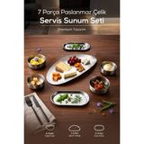Vienev 7 Parça Paslanmaz Çelik Sunum , Servis Seti- Paslanmaz Metal Dekoratif Sunum Seti,çerezlik - Inox