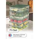 Vienev 7’li Buzdolabı Dondurucu Organizer Mikrodalga ve Difrize Uygun Saklama Kabı Yeşil 5x(3,5LT) 2x(1,65LT)