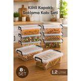 Vienev 8'li Kilitli Kapak Saklama Kabı Seti 1,2 Lt Şeffaf Dikdörtgen Mikrodalga Uyumlu Saklama Kutusu - Beyaz