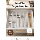 Vienev 8'li Modüler Şeffaf Kaşıklık Seti Çekmece Içi Mutfak Çatal Kaşık Bıçak Düzenleyici Organizer (4F4C) - 30 x 45 cm