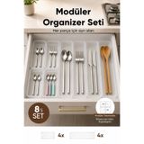 Vienev 8'li Modüler Şeffaf Kaşıklık Seti Çekmece İçi Mutfak Çatal Kaşık Bıçak Düzenleyici Organizer (4F4C)