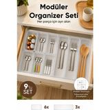 Vienev 9'lu Modüler Şeffaf Kaşıklık Seti Çekmece Içi Mutfak Çatal Kaşık Bıçak Düzenleyici Organizer (3F6C) - 30 x 45 cm