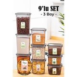 Vienev 9lu Renkli Etiketli Peggy Dikdörtgen Saklama Kabı Seti 3x(1500+1150+800 ml) Antrasit