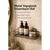 Vienev Banyo ve Mutfak İçin Paslanmaz Siyah Metal Yapışkanlı Düzenleyici Raf