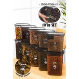 Vienev Beyaz Serigrafi Etiketli 10LU Peggy Dikdörtgen Saklama Kabı Seti 5X(1500-1150 Ml) Antrasit