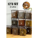 Vienev Beyaz Serigrafi Etiketli 12li Dikdörtgen Saklama Kabı 2 Litre Antrasit