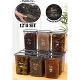 Vienev Beyaz Serigrafi Etiketli 12LI Peggy Dikdörtgen Saklama Kabı Seti 1500 ml Antrasit