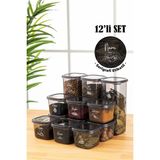 Vienev Beyaz Serigrafi Etiketli 12LI Peggy Kare Erzak Saklama Kabı 9x(0,55 Litre) - 3x(1,75 Litre) Antrasit