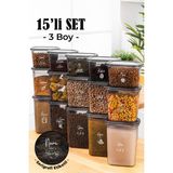 Vienev Beyaz Serigrafi Etiketli 15LI Peggy Dikdörtgen Saklama Kabı Seti 5X(1500-1150-800 Ml) Antrasit