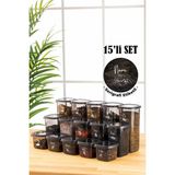 Vienev Beyaz Serigrafi Etiketli 15LI Peggy Kare Erzak Saklama Kabı 5x(0,55 Litre, 1,2 Litre, 1,75 Litre) Antrasit