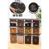 Vienev Beyaz Serigrafi Etiketli 16LI Peggy Dikdörtgen Saklama Kabı Seti 4X(1500-1150-800-400 Ml) Antrasit - 16 Adet