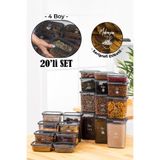 Vienev Beyaz Serigrafi Etiketli 20LI Peggy Dikdörtgen Saklama Kabı Seti 5X(1500-1150-800-400 Ml) Antrasit