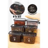 Vienev Beyaz Serigrafi Etiketli 6lı Peggy Dikdörtgen Saklama Kabı Seti 2X(1500-1150-800 Ml) Antrasit