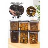 Vienev Beyaz Serigrafi Etiketli 6lı Peggy Dikdörtgen Saklama Kabı Seti 3X(1500-1150 Ml) Antrasit