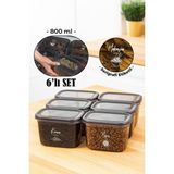 Vienev Beyaz Serigrafi Etiketli 6lı Peggy Dikdörtgen Saklama Kabı Seti 800 ml Antrasit - 780 ml