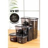 Vienev Beyaz Serigrafi Etiketli 6lı Peggy Kare Erzak Saklama Kabı 2x(0,55 Litre, 1,2 Litre, 1,75 Litre) Antrasit