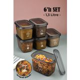 Vienev Beyaz Serigrafi Etiketli 6lı Set Peggy Dikdörtgen Saklama Kabı 1,3 Litre Antrasit