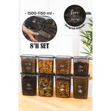 Vienev Beyaz Serigrafi Etiketli 8li Peggy Dikdörtgen Saklama Kabı Seti 4X(1500-1150 Ml) Antrasit