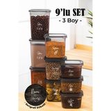 Vienev Beyaz Serigrafi Etiketli 9lu Peggy Dikdörtgen Saklama Kabı Seti 3X(1500-1150-800 Ml) Antrasit