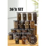 Vienev Beyaz Serigrafi Etiketli Peggy Kare Erzak + Baharat Saklama Kabı Set 36'Lı 8 x ( 1.75 L - 1.2 L- 0.55 L ) 12 x (0.45 L) Çok Renkli