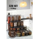 Vienev Beyaz Serigrafili 32li Peggy Kare ve Dikdörtgen Saklama Kabı Seti 8x(1,75, 1,2, 0,55,800) Ant