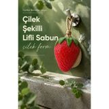 Vienev Çilek Şekilli Kabak Lifli Sabun 8,5x7x4,8 cm Peeling Etkili Asılabilir Dekoratif Banyo El Sabunu