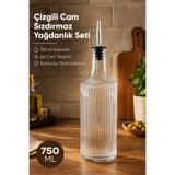 Vienev Çizgili Cam Yağdanlık Seti 750 cc Yağ Sirke Şişesi Sızdırmaz