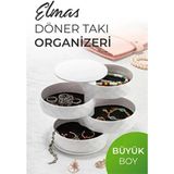 Vienev Elmas 4 Katlı Dönebilen Takı Organizeri Beyaz 360 Derece Dönüş Özelliği ile - Gri