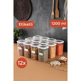 Vienev Etiketli Foly Kare Erzak Saklama Kabı 12'li Set Orta Boy 1,2 Litre Beyaz