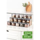 Vienev Etiketli Foly Kare Erzak Saklama Kabı 15'li Set 5x(0,55 Litre, 1,2 Litre, 1,75 Litre) Antrasit