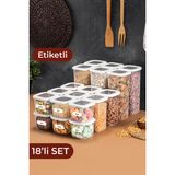 Vienev Etiketli Foly Kare Erzak Saklama Kabı 18'li Set 6x(0,55 Litre, 1,2 Litre, 1,75 Litre)Beyaz