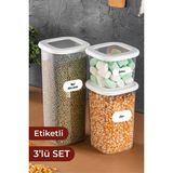 Vienev Etiketli Foly Kare Erzak Saklama Kabı 3'lü Set 1x(0,55 Litre, 1,2 Litre, 1,75 Litre) Beyaz