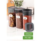 Vienev Etiketli Foly Poli Kare Erzak Saklama Kabı 3'lü Set Büyük Boy 1,75 Litre Antrasit - 3 Adet