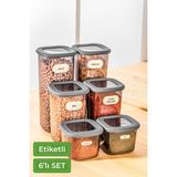 Vienev Etiketli Kare Erzak Saklama Kabı 6'lı Set 2x(0,55 Litre, 1,2 Litre, 1,75 Litre) Antrasit
