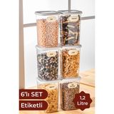 Vienev Etiketli Kare Erzak Saklama Kabı 6'lı Set Orta Boy 1,2 Litre Beyaz