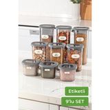 Vienev Etiketli Kare Erzak Saklama Kabı 9'lu Set 3x(0,55 Litre, 1,2 Litre, 1,75 Litre) Antrasit - 9 Adet