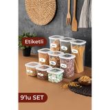 Vienev Etiketli Kare Erzak Saklama Kabı 9'lu Set 3x(0,55 Litre, 1,2 Litre, 1,75 Litre) Beyaz