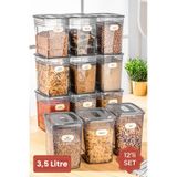 Vienev Etiketli Set Strip Mega Boy Erzak Saklama Kabı 12'li 3.5 L Antrasit Çok Renkli