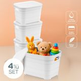 Vienev Ev Gereçleri 4'lü Kapaklı Saklama Kutusu 5 Litre Beyaz Ergonomik Tasarım ve Dayanıklı Malzeme