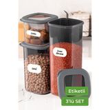 Vienev Foly Etiketli Kare Erzak Saklama Kabı 3'lü Set 1x 0,55 L 1,2 L 1,75 L Beyaz Çok Renkli