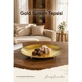 Vienev Gold Renk Dövme Desenli Metal Sunum Tepsisi 20 cm - Çikolata Lokumluk Çerezlik Dekoratif Tepsi - Altın